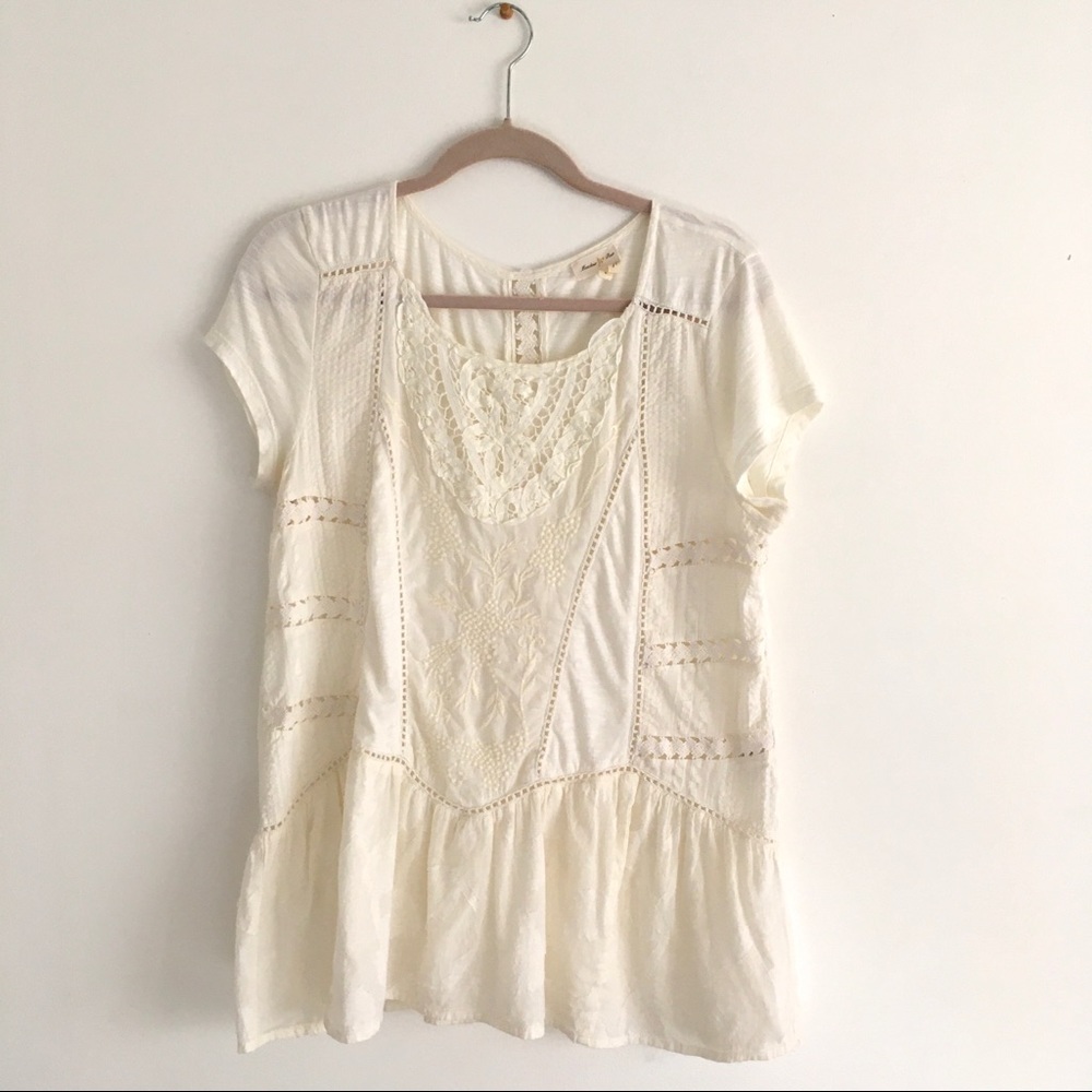 Anthro-Meadow Rue Crochet Embroidered Boho Top